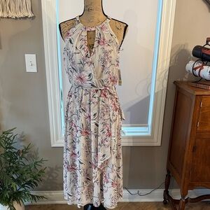 R&M Richards White and Pink Floral Midi Dress